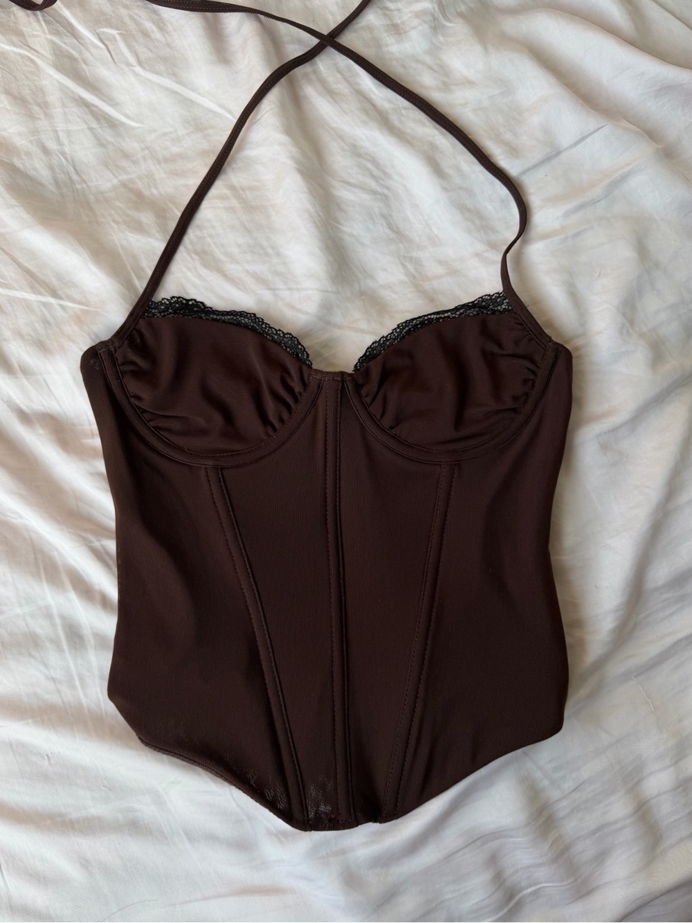 White Fox Chocolate Mesh Halter Corset